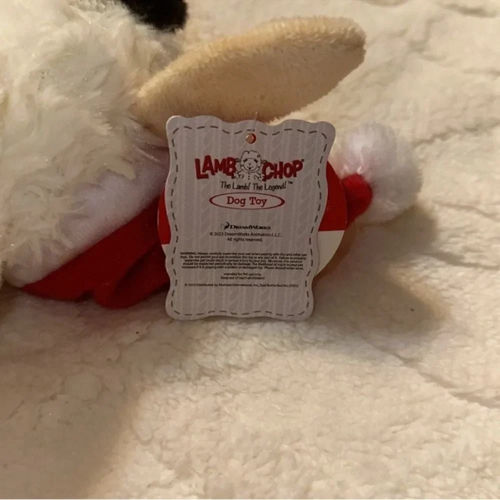 DreamW White Red Christmas Hat Holiday Plush Sweater Lamb Chop Squeaky Toy